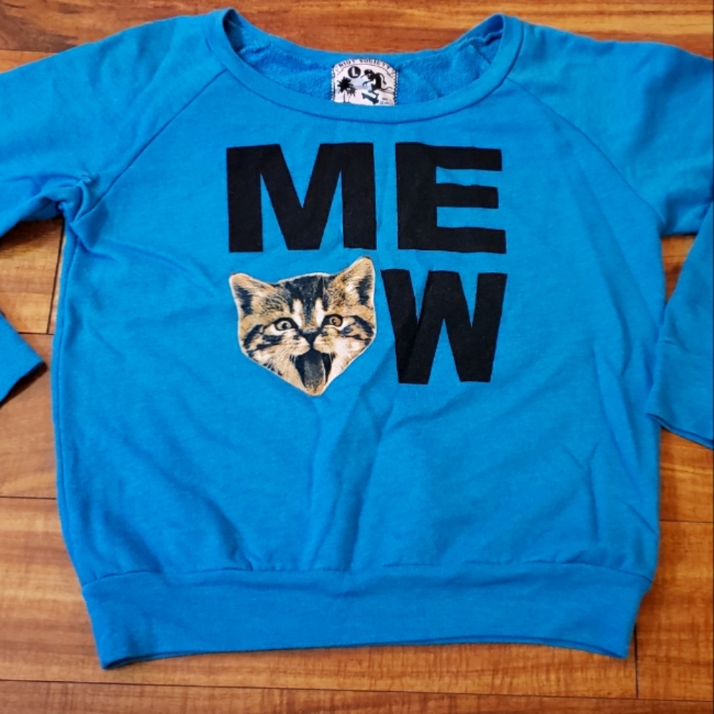Riot Society LRG MEOW blue cat long-sleeved sweatshirt made in LA